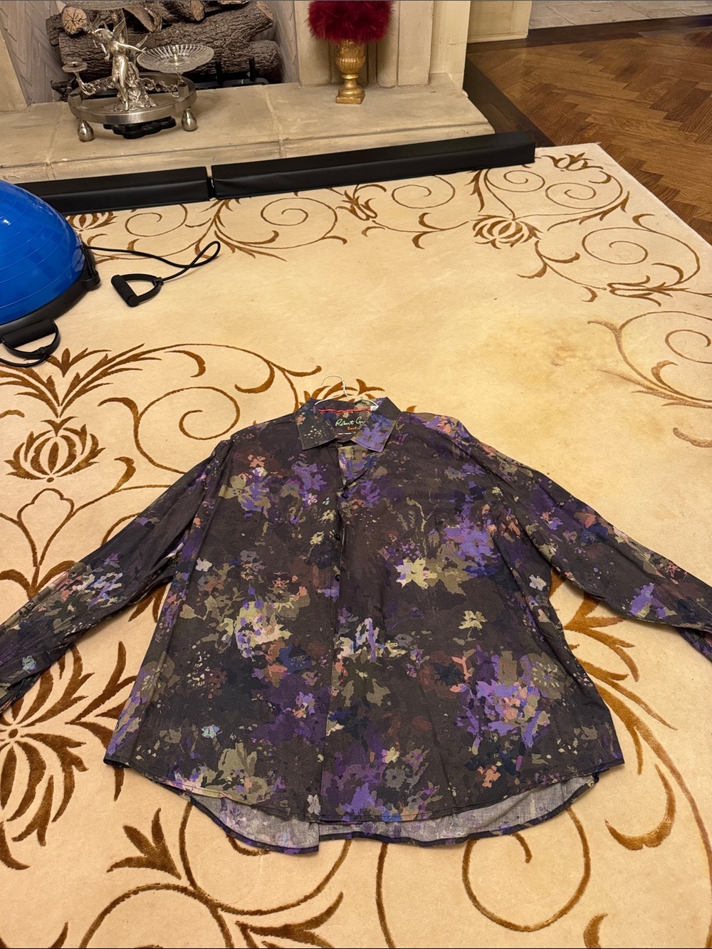 Robert Graham Black Button-Down Shirt with Purple Floral Print